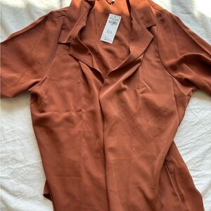 Rust Orange Button-Up Blouse